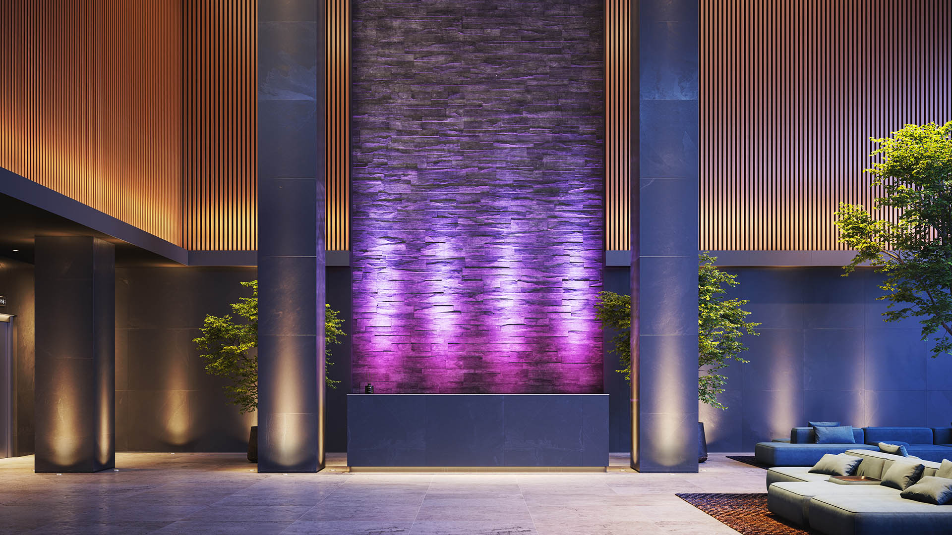 Sleek indoor lobby hotel lighting